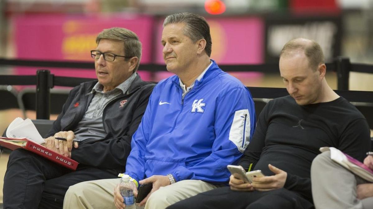 Kentucky coach John Calipari joined other coaches to watch recruits in Nike’s Elite Youth Basketball League in Indianapolis on Friday, April 28, 2017. Calipari was watching a game between Bol Bol and Cameron Reddish.
