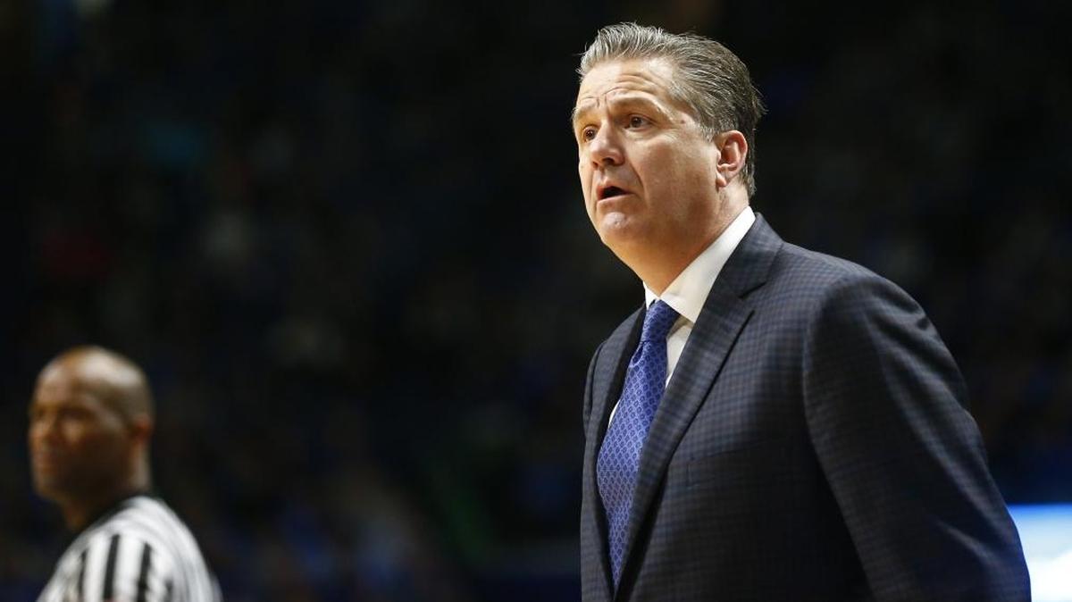 Kentucky head basketball coach John Calipari reacts to a technical call during his team’s game at Rupp Arena in Lexington, Ky., Saturday, Dec. 2, 2017. The Kentucky Wildcats beat the Harvard Crimson 79-70.