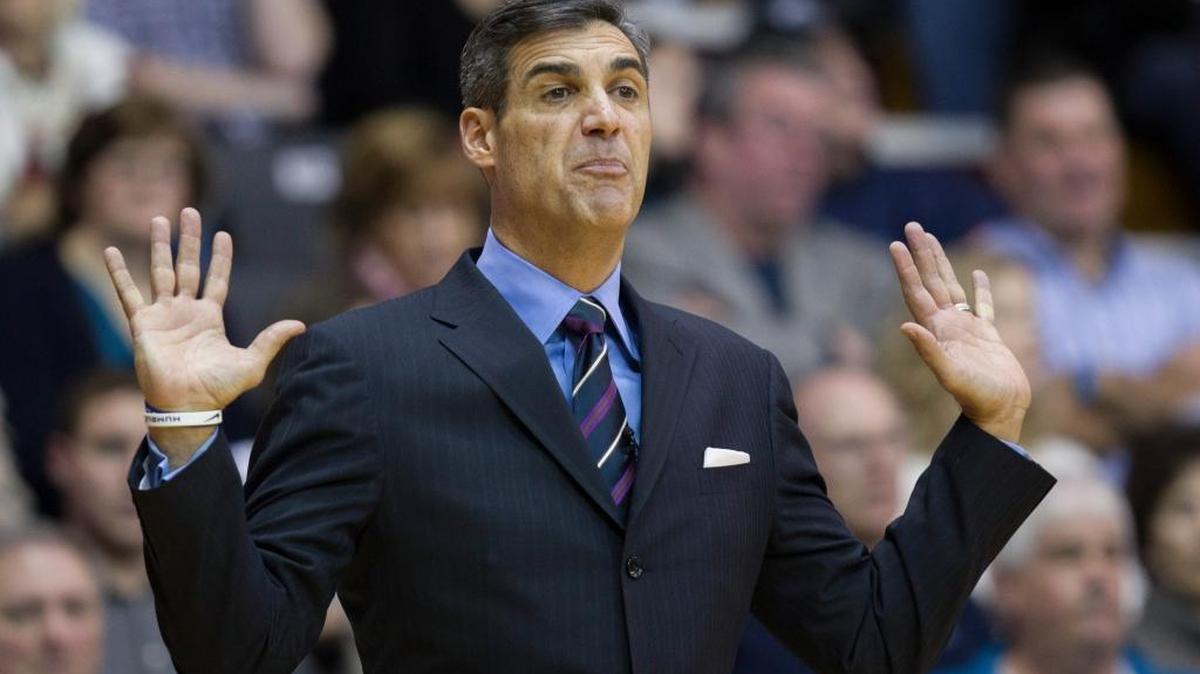 Villanova head coach Jay Wright shouts from the bench during an NCAA college basketball game against Penn, Monday, Dec. 28, 2015, in Villanova, Pa.