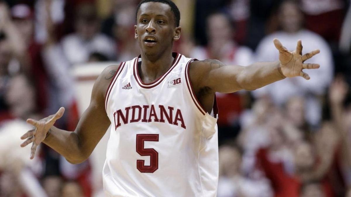 Indiana’s Troy Williams celebrates during the second half of the Hoosiers’ 103-69 win over Illinois in Bloomington on Jan. 19, 2016.