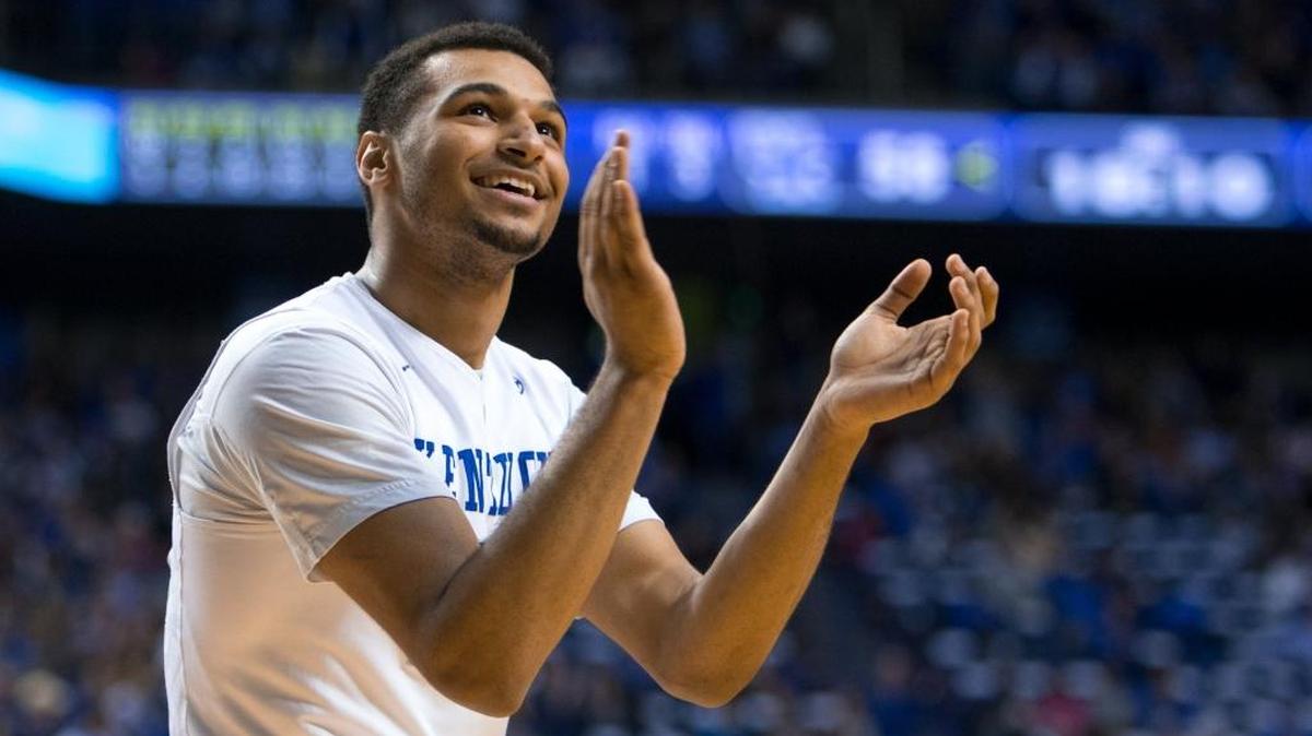 Kentucky guard Jamal Murray acknowledges fans in the crowd after making a three point basket in the second half. The University of Kentucky hosted the University of Florida, Saturday, Feb. 06, 2016 at Rupp Arena in Lexington .