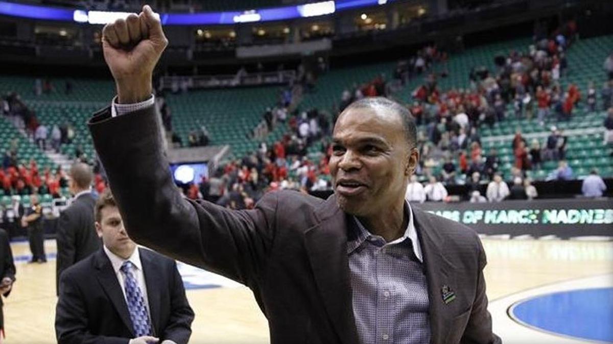 Harvard head coach Tommy Amaker celebrates after his team defeated New Mexico 68-62 during the 2013 NCAA Men’s College Basketball Tournament in Salt Lake City on Thursday, March 21, 2013.