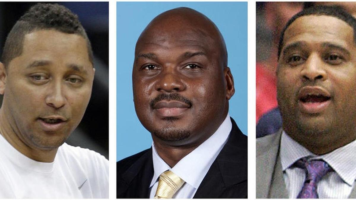 Assistant college basketball coaches Tony Bland, left, Chuck Person, center, and Lamont Richardson. All three have been charged in federal investigation into corruption in college basketball.