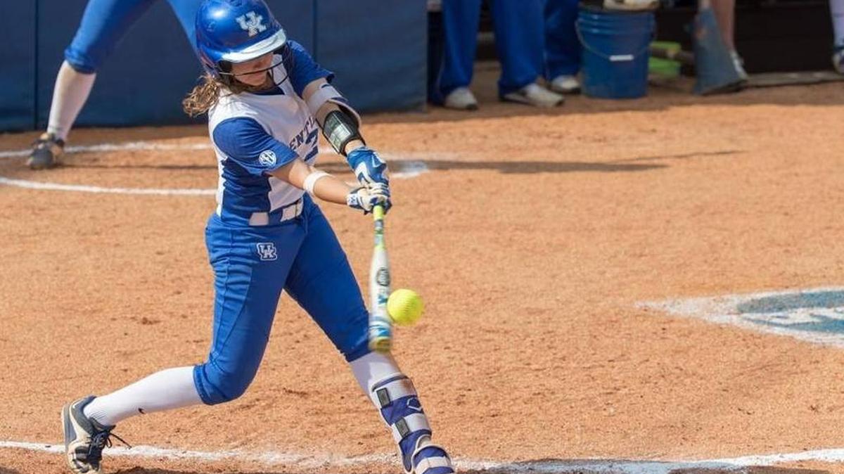 Kentucky's Katie Reed (23) flied out against Utah in the final game of the Lexington Regional at John Cropp Stadium on Sunday.
