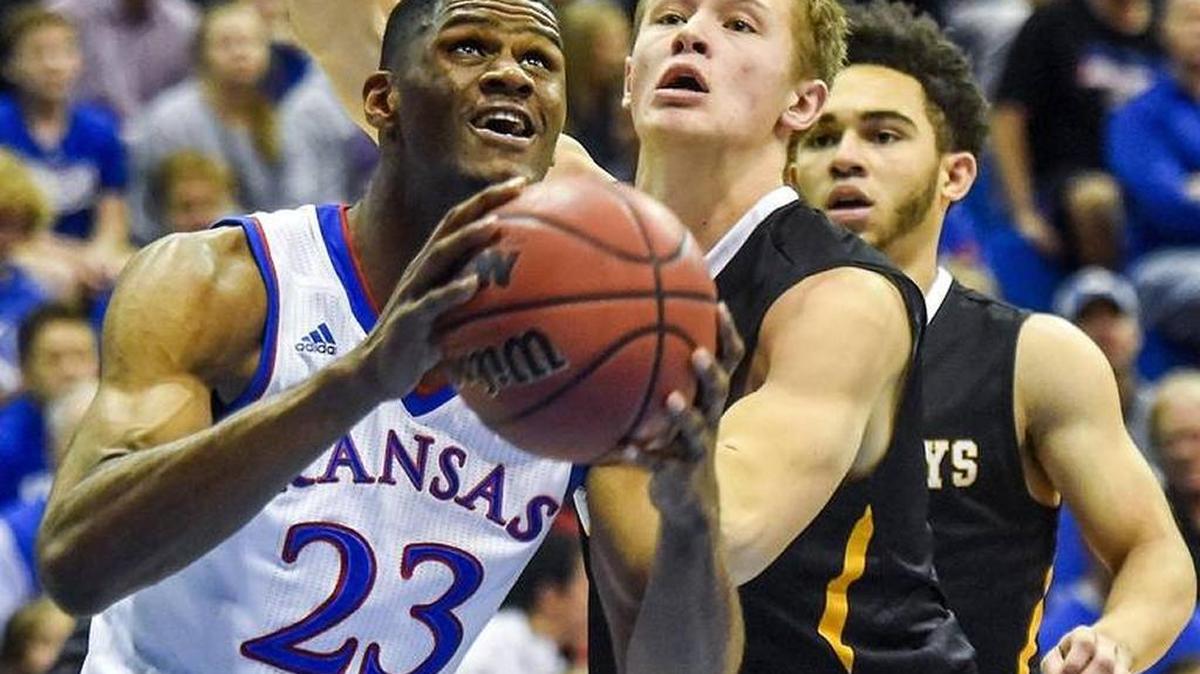 Kansas freshman Billy Preston drives to the basket against Fort Hays State on Nov. 7, 2017 at Allen Fieldhouse in Lawrence, Kan. Preston scored 11 points in Kansas’ 86-57 win.