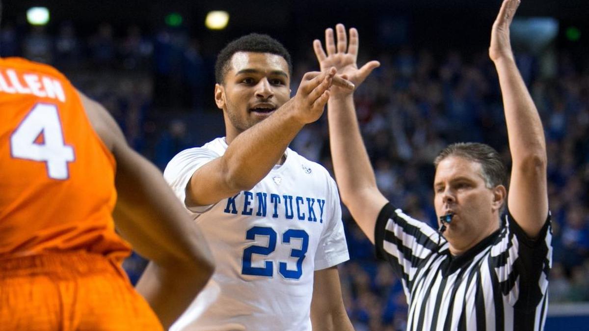 Kentucky guard Jamal Murray, center, celebrates a three point basket in the first half. The University of Kentucky hosted the University of Florida, Saturday, Feb. 06, 2016 at Rupp Arena in Lexington .