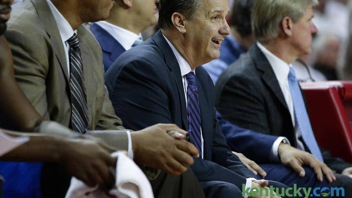 Kentucky Wildcats head coach John Calipari let him self have a little smile late during UK’s 80-66 win at Arkansas on Thursday night.