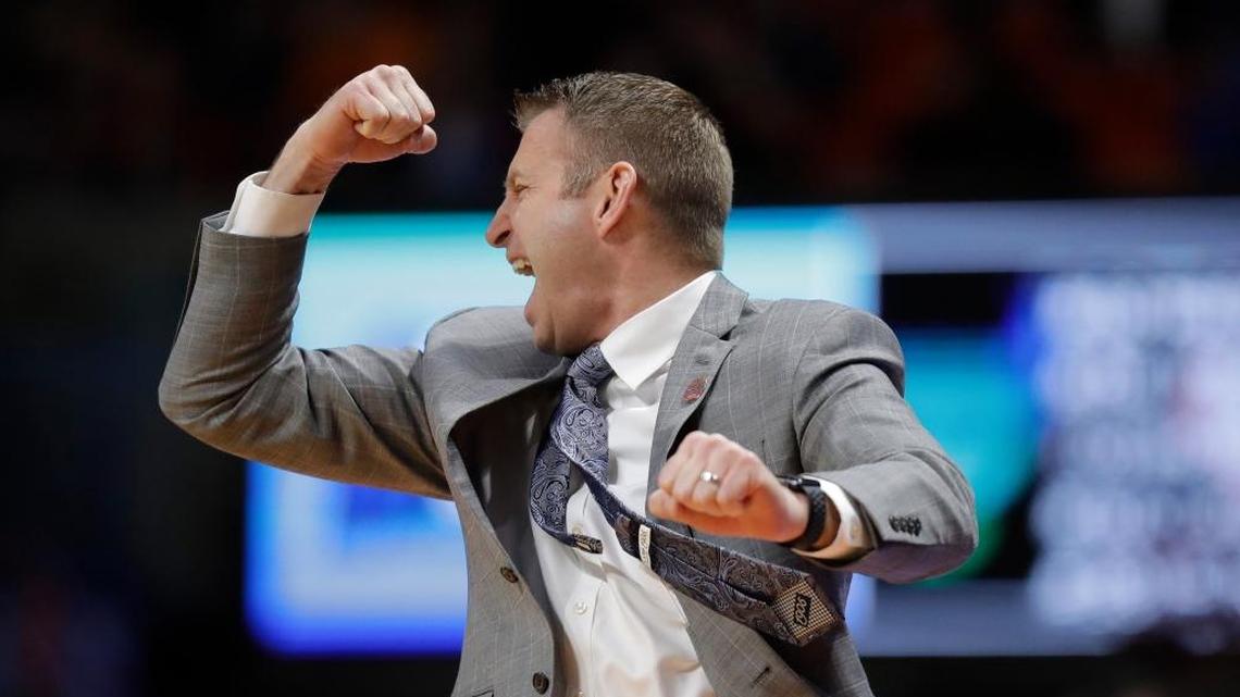 Buffalo coach Nate Oats reacts to a play during his team’s 89-68 win over Arizona in a first-round game in the NCAA Men’s College Basketball Tournament on Thursday, March 15, 2018, in Boise, Idaho. Buffalo plays Kentucky on Sautrday.