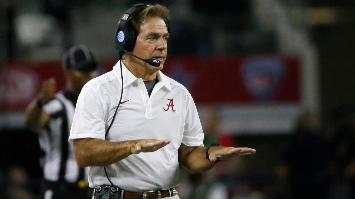 Top-ranked Alabama has never lost an opener under head coach Nick Saban. The Crimson Tide plays Southern Cal at AT&T Stadium in Arlington, Texas on Saturday night.
