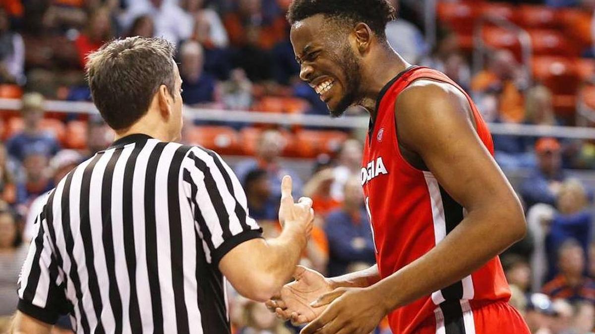 Yante Maten, shown here reacting to a call from official Doug Sirmons, leads Georgia in scoring at 19.7 points per game.
