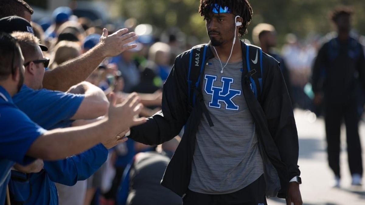 Kentucky quarterback Stephen Johnson (15) during the Cat Walk prior to UK hosting EKU at Kroger Field on Saturday Sept. 9, 2017 in Lexington, Ky. Kentucky won the game 27-16.