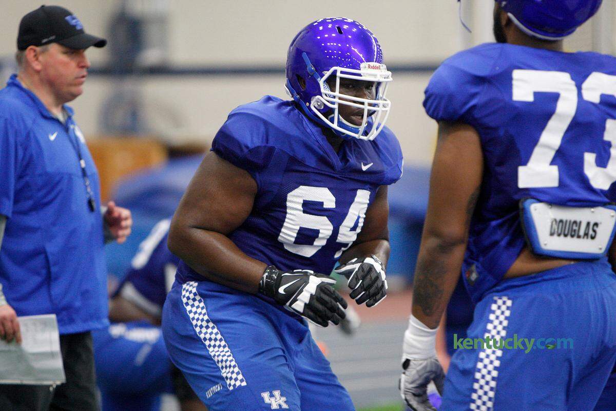 Kentucky Coach Mark Stoops said right tackle George Asafo-Adjei (64) “had a really good game” in UK’s victory over Central Michigan.